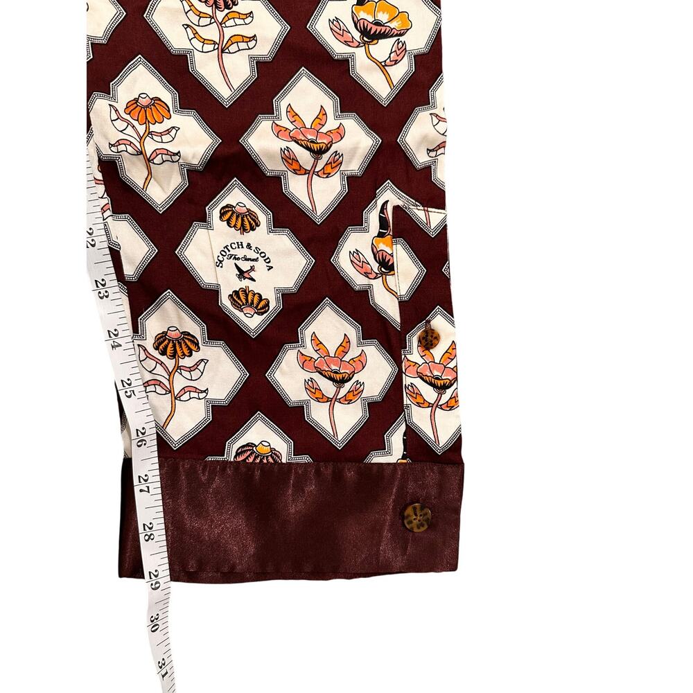 Scotch & Soda Sun Ray Satin Burgundy Floral Print Pleated Straight Leg Pants, S - Picture 12 of 16